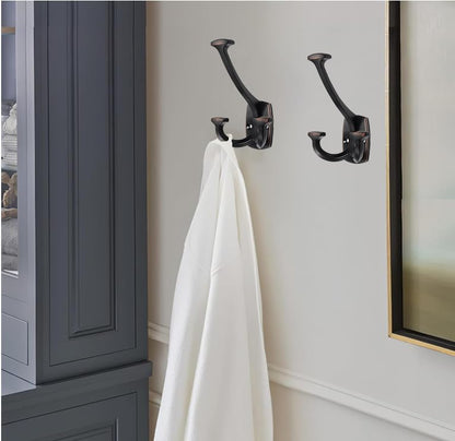 Oil Rubbed Bronze Hooks Large Wall Mounted Decorative Solid Heavy-Duty Double-Sided Coat Hooks Triple Coat Hook Towels Coats Robes Towels Bag Bathroom Three Prong Coat Hook (2 Pack) - color: Oil Rubbed Bronze