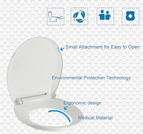 JINGZE Round Toilet Seat with Slow Close Standard Toilet Seat,Quiet Toilet Cover Seat Toilet Lid Durable Refused to Loosen Easy to Install & Clean,White - color: White, size: Round 16.5inch without Baby Seat