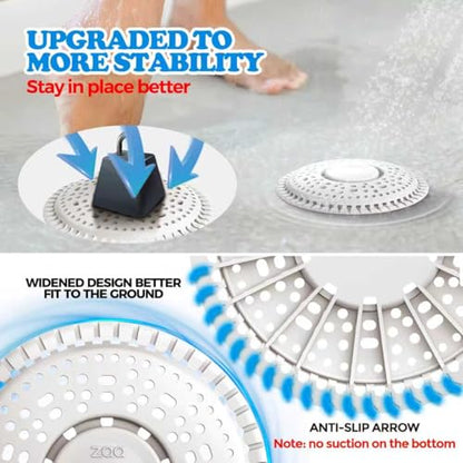 Zaa Shower Drain Hair Catcher Silicone Flat Floor Strainer Protector | Light Gray Weighted Flat Shower Drain Protectors, Traps Hair Before Clogs, Easy to Clean in Seconds, Fits Flat Floor Drains