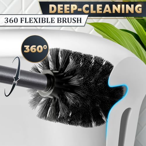 Stainless Steel Toilet Brush and Holder Set, Splash Guard (Graphite) | Toilet Bowl Brush and Holder, Removable Inner Bowl, Dense Bristles, Long Handle, Scratch Resistant, for Modern Bathrooms - color: Graphite