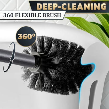 Stainless Steel Toilet Brush and Holder Set, Splash Guard (Graphite) | Toilet Bowl Brush and Holder, Removable Inner Bowl, Dense Bristles, Long Handle, Scratch Resistant, for Modern Bathrooms - color: Graphite