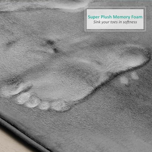 Clara Clark 3 Piece Bathroom Rugs, Velvet Memory Foam Bath Mat Set, Non-Slip Bath Rugs, Machine Wash, Dries Quickly, Ultra Soft Plush Bath Mats for Bathroom, 17 x 24/20 x 32 / Contour, Grey - color: Grey
