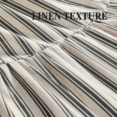 Farmhouse Shower Curtain Ruffle Linen Cream-Black Stripe 72"W x 78"L | Farmhouse Boho, Striped, Bottom Ruffle, Linen Fabric, Rustic, Country, Natural Look, Washable, for Bathroom Bathtub - color: Cream-blcak Stripe, size: 72"W x 78"L