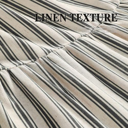 Farmhouse Shower Curtain Ruffle Linen Cream-Black Stripe 72"W x 78"L | Farmhouse Boho, Striped, Bottom Ruffle, Linen Fabric, Rustic, Country, Natural Look, Washable, for Bathroom Bathtub - color: Cream-blcak Stripe, size: 72"W x 78"L