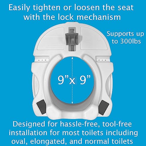 Carex E-Z Lock Raised Toilet Seat, Elongated Toilet Seat Riser, Adds 5 Inches of Height, 300 lbs Capacity, Elevating and Raising Seat for Elderly and Handicap, Universal, Slip-Resistant, White