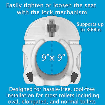 Carex E-Z Lock Raised Toilet Seat, Elongated Toilet Seat Riser, Adds 5 Inches of Height, 300 lbs Capacity, Elevating and Raising Seat for Elderly and Handicap, Universal, Slip-Resistant, White