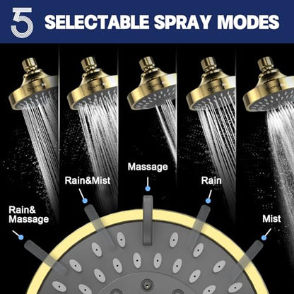 High Pressure Shower Head, HOPOPRO 5-Mode Fixed Showerhead, NBC Recommended | The Washington Post, NBC News, Today TV Show Recommended, Consumer Reports Tested High Flow Fixed Shower Head (4 Inch Gold) - color: Gold, style: 4 Inch Modern