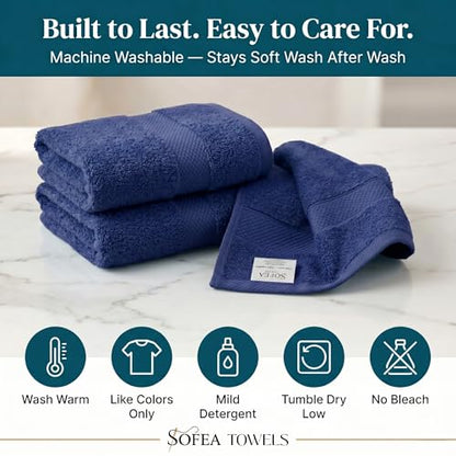 Sofea Hand Towels 6 Pack (16 x 28 Inches) 100% Cotton Bathroom Towels, Soft Absorbent Quick Dry Hand Towels for Bathroom Kitchen - color: Navy Blue