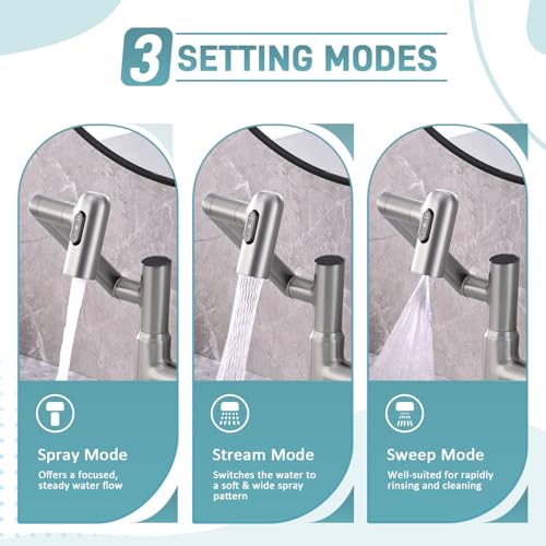 Rotatable Bathroom Faucet with Temperature Display in Fahrenheit(Batteries-Free), Height Adjustable Sink Smart Faucet with 3 Water Settings for Bathroom Lavatory Vanity Sink, LCF-2401, Brushed Nickel - color: Brushed Nickel - Fahrenheit