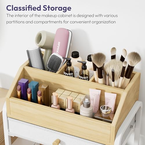 SWTYMIKI Rolling Makeup Organizer Cart - Floor Skincare Storage with Non-woven Drawers, Vanity Organizer Cosmetic Display Cases with Wheels, Cabinet for Skin Care Perfume Nail Polish Brush Hair Tool