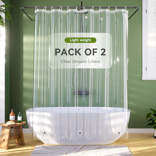 Clear Shower Curtain Liner 72x72, 2 Pack PEVA Waterproof Plastic Shower Curtain with 3 Extra Strong Magnets & 12 Metal Grommets, Lightweight Vinyl Shower Liner for Bathroom, 72 x 72 Inches - color: Clear, size: 72"W x 72"L (Pack of 2)