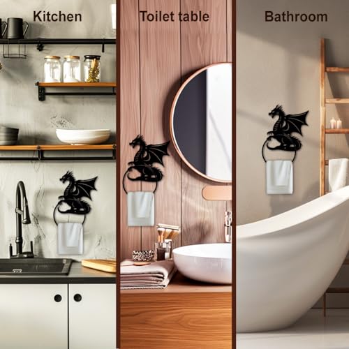 MAYJOYDIY Dragon Pattern Towel Ring Metal Hand Towel Holder Flying Dragon Side Towel Ring Wall Mounted Animal Hand Towel Holder Metal Round Towel Rack for Bathroom Home Hanging Accessories - color: Dragon Pattern