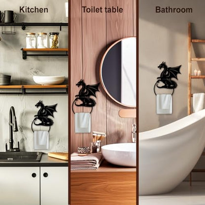 MAYJOYDIY Dragon Pattern Towel Ring Metal Hand Towel Holder Flying Dragon Side Towel Ring Wall Mounted Animal Hand Towel Holder Metal Round Towel Rack for Bathroom Home Hanging Accessories - color: Dragon Pattern