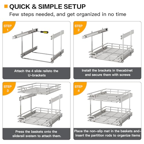 2-Tier Kitchen Cabinet,Pull Out Cabinet Organizer,Shelf and Drawer Organizer Slide Out Pantry Storaqe Basket in Multiple Sizes (12" W x21 D) - size: 12" W x21" D