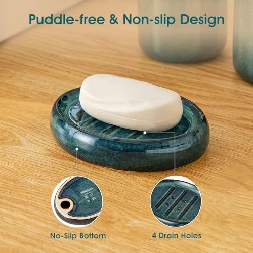 vancasso Green Bathroom Accessories Set, Ceramic Soap Dispenser and Toothbrush Holder Sets, Stoneware 4 Pcs Bathroom Sink Set for Modern Home Decor, Series Starry - style: Green