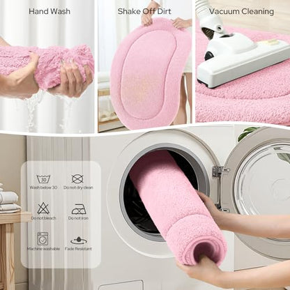 HOMEIDEAS Bathroom Rugs Sets 2 Piece, Soft Bathroom Mats and Absorbent Microfiber Machine Washable Bath Mats for Shower Room, Bathtub, Kitchen (20" x 32" + 16" x 24", Pink) - color: Pink
