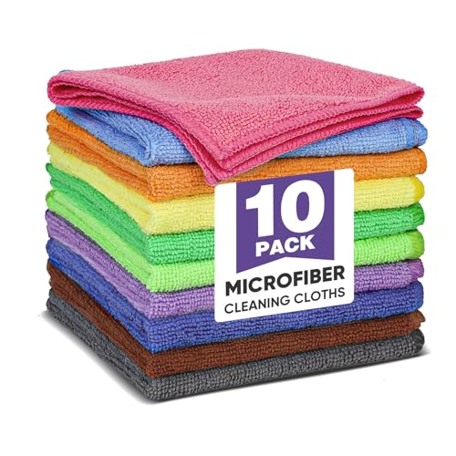 TEAWOO 10 Colors Microfiber Cleaning Cloths, 10 Pack Assorted Cleaning Rags | Microfiber Towels, Car Towels, Kitchen Towels, Bathroom Towels, Household Cleaning, 11.8"X11.8" - color: 10 Colors, size: 10P