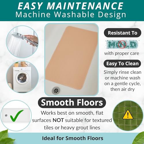 ENKOSI Bath Mat for Bathtub and Shower Floors - Non Slip Shower Mat – Anti Slip Tub tub Mat with Strong Suction Cup Grip – Soft, Beige Bathroom Mat for Inside Baths and Showers (28x16 Beige) - color: Beige