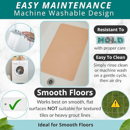 ENKOSI Bath Mat for Bathtub and Shower Floors - Non Slip Shower Mat – Anti Slip Tub tub Mat with Strong Suction Cup Grip – Soft, Beige Bathroom Mat for Inside Baths and Showers (28x16 Beige) - color: Beige