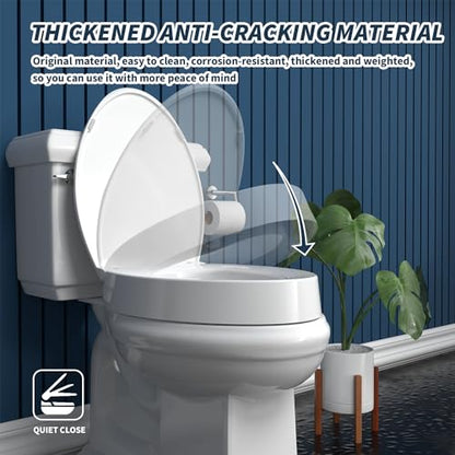 ELONGATED toilet seat risers for seniors, Slow Close, Elevated toilet seat, Heavy Duty, Never Loosen, Raised toilet seat elongated bowl, White(18.5”)