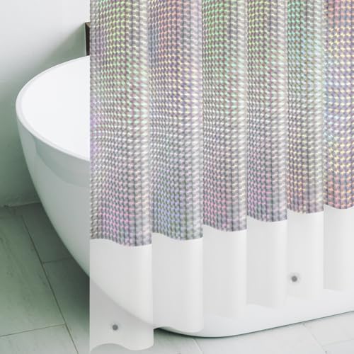 Holographic 3D EVA Shower Curtain Liner Cube, 72x72 Premium Clear Plastic Bathroom Shower Curtain with Rustproof Metal Grommets for Shower Stall, Bathtubs - color: A-holographic, size: 72"W x 72"L (Pack of 1)