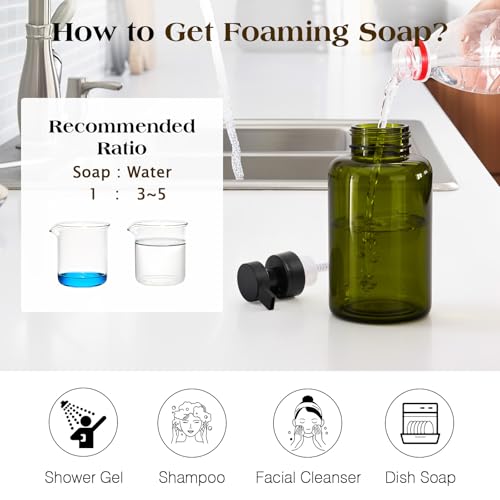 Luxspire Foaming Soap Dispenser 15oz Hand Soap Bottle, Olive Green, 2 Pack | Anti-drip pump, wide mouth easy refill, non-slip silicone base, 7 waterproof labels, bathroom and kitchen sink use - color: Olive Green