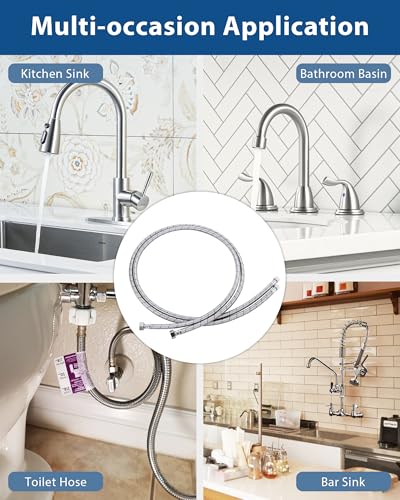 60'' Length Faucet Supply Line, Stainless Steel Braided cUPC Sink Hose with G1/2" FIP x 3/8" Compression Supply Hose for Sink Faucet Bathroom Kitchen Faucet Connector Water Supply Line 2 PCS - size: 60 Inch