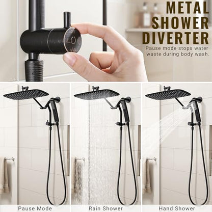 G-Promise 14 Inch Metal Rain Shower Head with Handheld (Oil Rubbed Bronze) | Suits Every Height, Pause Mode Diverter, Massage Mode Handheld, Full Body Coverage, Easy to Install, Modern Bath Upgrade - color: Oil Rubbed Bronze, size: 14 Inch
