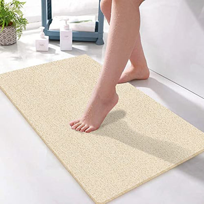 SONGZIMING Shower Mat Non Slip Without Suction Cup, 32x17 Inch PVC Loofah Shower, Bath, Tub Mat with Drain for Textured Surface, Quick Drying (Beige) - color: Beige, size: 32" x 17" (Rectangular)