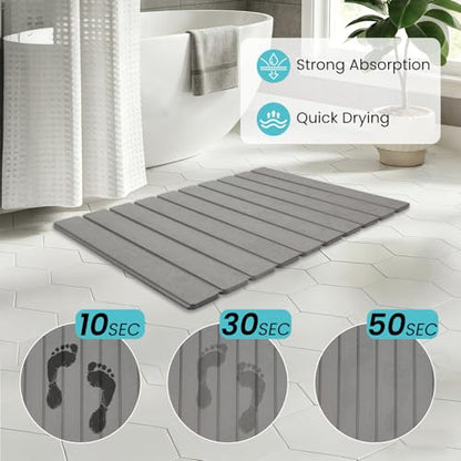 Quick Dry Bath Mat，Foldable Stone Bathroom Mat Quick Dry | Dark Gray, Large Size Quick-Drying Type Diatomaceous Bathtub Mat， Size 23.6"(L)×15.4"(W)