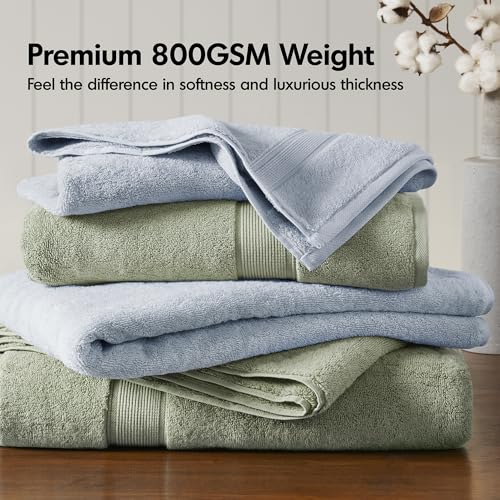 Madison Park 800GSM 100% Cotton Bathroom Bath Towel Set of 8, Light Blue | Long Staple, Highly Absorbent, Durable Hotel Spa Quality, Quick Dry, Double Stitched Hems, Lint Reducing, OEKO-TEX Certified - color: Light Blue, size: Multi-Sizes