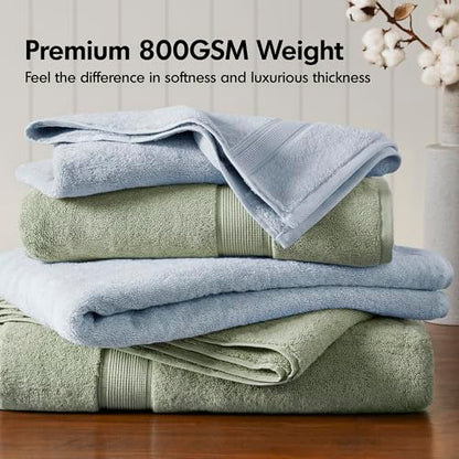 Madison Park 800GSM 100% Cotton Bathroom Bath Towel Set of 8, Light Blue | Long Staple, Highly Absorbent, Durable Hotel Spa Quality, Quick Dry, Double Stitched Hems, Lint Reducing, OEKO-TEX Certified - color: Light Blue, size: Multi-Sizes