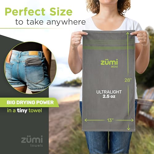MINI 100% Cotton Camping Travel Towel - Small, Ultralight, Fast Drying, Highly Absorbent, Soft and Gentle on the Skin, Safe for the Planet (28"x13" Gray) - color: Gray Mini