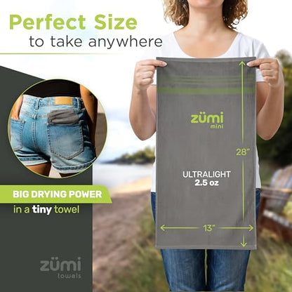 MINI 100% Cotton Camping Travel Towel - Small, Ultralight, Fast Drying, Highly Absorbent, Soft and Gentle on the Skin, Safe for the Planet (28"x13" Gray) - color: Gray Mini