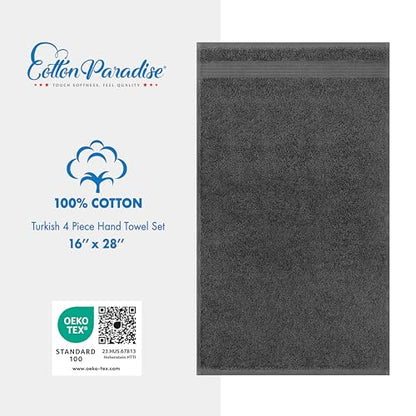 Cotton Paradise 100% Cotton Turkish Towel Set, Soft Absorbent Quick Dry, 4 Piece Hand Towel Set, Dark Gray - color: Dark Gray, size: 16"x28"
