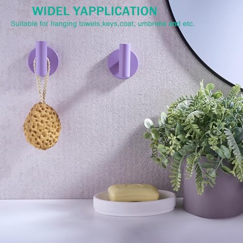 Towel Hooks for Bathrooms,Purple Wall Mount Hooks SUS 304 Stainless Steel Coat Hook Robe Hook Towel Hook 2 Count for Kitchen,Bedroom (Drilling),SE96006-8PP - color: Purple