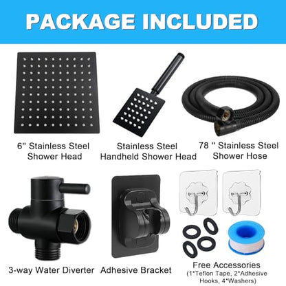 Square Shower Heads with Handheld Spray Combo, High Pressure All Metal Rain Shower Head and Handle Set, 6'' Showerhead with Hose 78" Stainless Steel (Wosaisius Matte Black Dual Shower Head) - color: Square#Matte Black