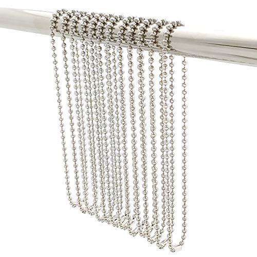 Stainless Steel Shower Curtain Hooks, 55 Inch Ball Chain Design, 12 Pack Rust-Resistant Metal Curtain Rings for Bathroom Rods, Heavy Duty 4.5mm Shower Curtain Hangers - color: Stainless Steel