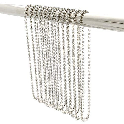 Stainless Steel Shower Curtain Hooks, 55 Inch Ball Chain Design, 12 Pack Rust-Resistant Metal Curtain Rings for Bathroom Rods, Heavy Duty 4.5mm Shower Curtain Hangers - color: Stainless Steel