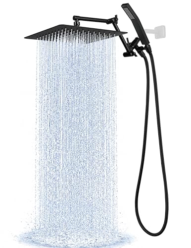 G-Promise All Metal 10 Inches Rainfall Shower Head with Handheld Combo | All Metal, Built to Last, Easy Install, Adjustable Height & Angle for All Heights, Extra Long Hose, Modern Upgrade - color: Matte Black, size: 10 Inches
