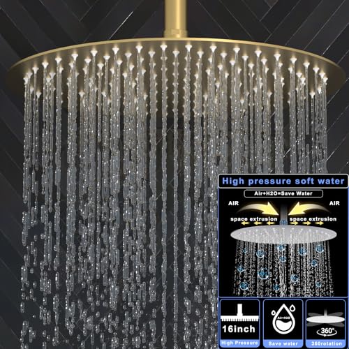 HOMEDEC 16" Round Rain Shower Faucet Set with Dual 6" Wall Mounted Shower Heads, 4 Way Shower Valve with 2-Function Handheld Shower, Brushed Gold - color: Brushed Gold, style: 4-Way + 2x 6" Top (No Jets)