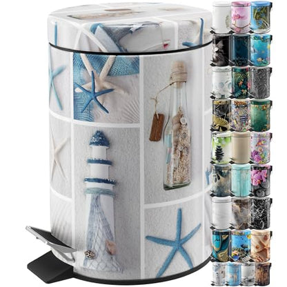 Sanilo Small Bathroom Trash Can with Lid [1.3 Gallon] - Lidded Tiny Trashcan for Garbage - Mini Metal Bin with Soft Closing Mechanism - Bath Room Accessoire Wastebin with Inner Bucket (Sea Breeze) - color: Sea Breeze
