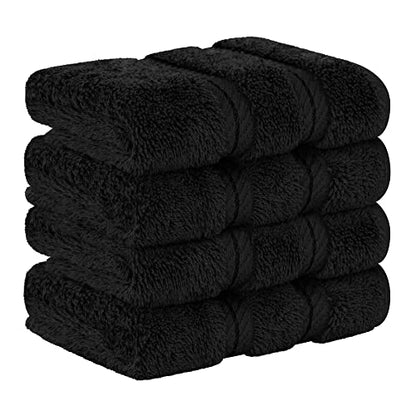 American Soft Linen 100% Cotton Luxury Turkish Towels, 4 PC Washcloth Set | Soft Absorbent Quick Dry OEKO Tex Standard 100 Certificated Durable Machine Washable Premium Hotel Quality - color: Black, size: 13"x13"