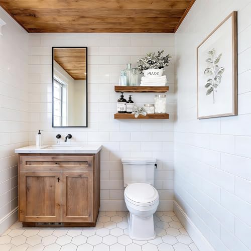 Solid Wood Floating Shelves Set of 2 - Waterproof Scratch Resistant Wall Mounted Shelves, Country Style Brown (15.75 in W × 9.25 in D × 1.57 in H) for Bedroom Bathroom Kitchen Living Room - color: Country Style Brown, size: 15.75'W *9.25"D*1.57"H ,Set of