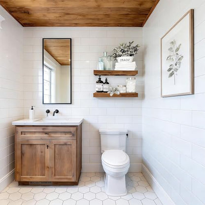 Solid Wood Floating Shelves Set of 2 - Waterproof Scratch Resistant Wall Mounted Shelves, Country Style Brown (15.75 in W × 9.25 in D × 1.57 in H) for Bedroom Bathroom Kitchen Living Room - color: Country Style Brown, size: 15.75'W *9.25"D*1.57"H ,Set of