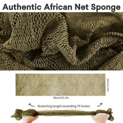 SPMKTBOZAI African Net Sponge Authentic, Exfoliating Net for Body Back | African Net Sponge with Knots| Long Stretch Net Sponge| African Net for Sensitive Skin| Durable & Quick Dry| Daily Use| Khaki - color: Khaki