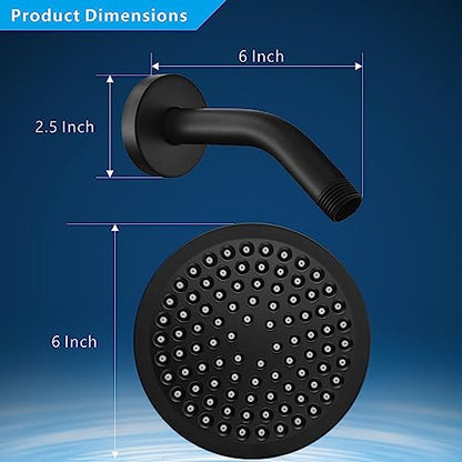 High Pressure Rain Shower Head with Arm - High Flow Rainfall Showerhead - Luxury Modern Look - Pressure Boosting (6" Shower Head with 6" Arm, Matte Black) - color: Midnight Black Matte