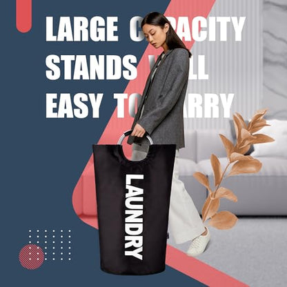 Caroeas 125L Laundry Basket,Large Laundry Hamper, Laundry Bag with Padded Handles, Clothes Hamper Stands Up Well, Collapsible Free Standing Easy Storage Washing Bin (Black,125L) - color: Black, size: 125L