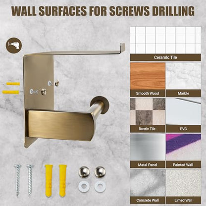 Bronze Toilet Paper Holder with Shelf, SUS304 Stainless Steel Rustproof Wall Mount Toilet Paper Roll Holder, Screw Bathroom Toilet Paper Holder for Kitchen, Washroom, RV - color: Bronze