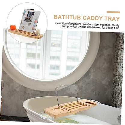MAGICLULU Bamboo Bathtub Tray Table for Bathtub Expandable Bath Shelf Phone Holder Multifunctional Wood Bathroom Organizer for Reading and Relaxing